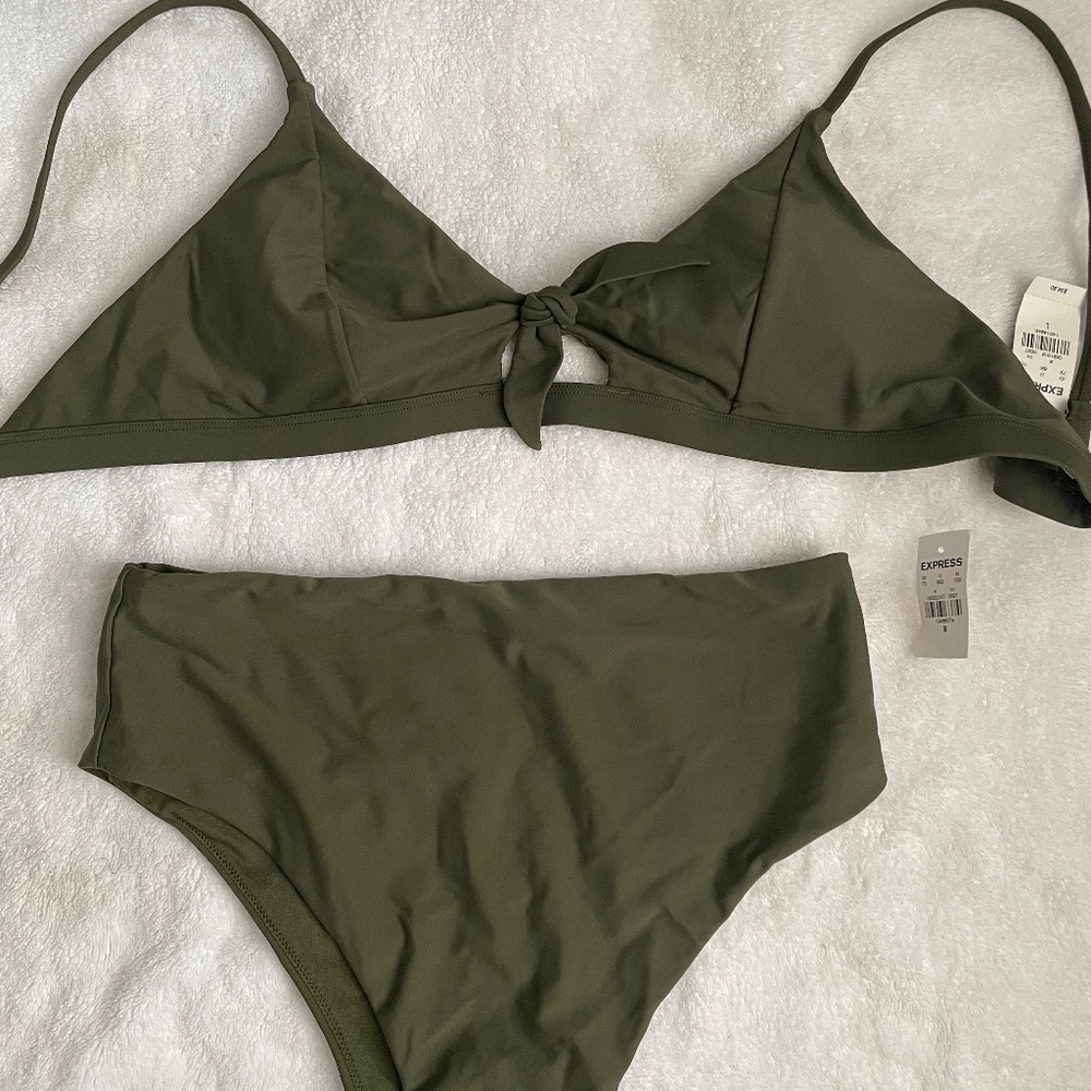 EXPRESS HIGH WAIST GREEN BIKINI TOP SZ L/BOTTOM SZ M